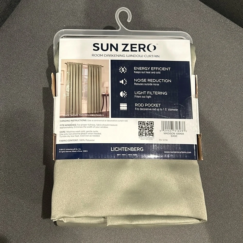 Sun Zero Room Darkening Window Curtains Sage 84” Length